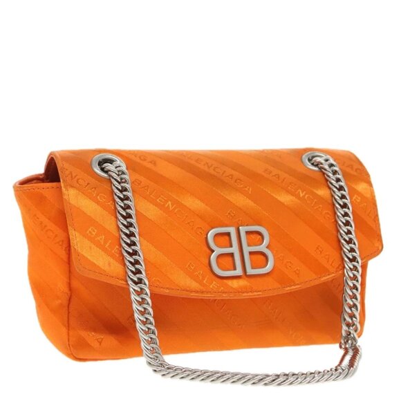 BALENCIAGA Chain BB Round Shoulder Bag Nylon Orange 501681 Auth bs19960V - Picture 1 of 15